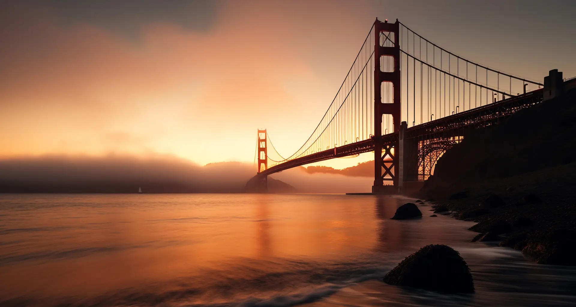 A view of the golden gate bridge from the beach.