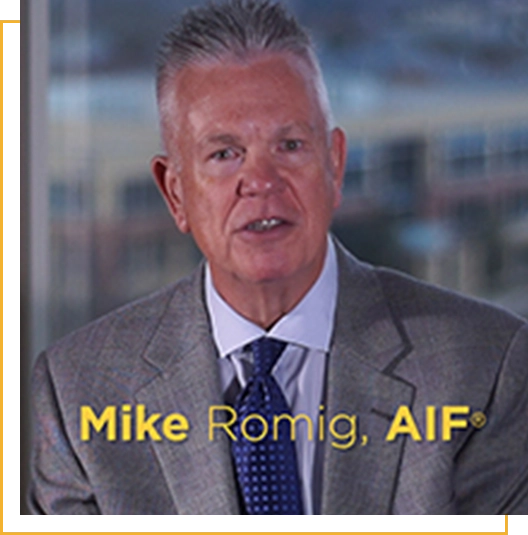 A man in suit and tie with the words mike romig, aif.